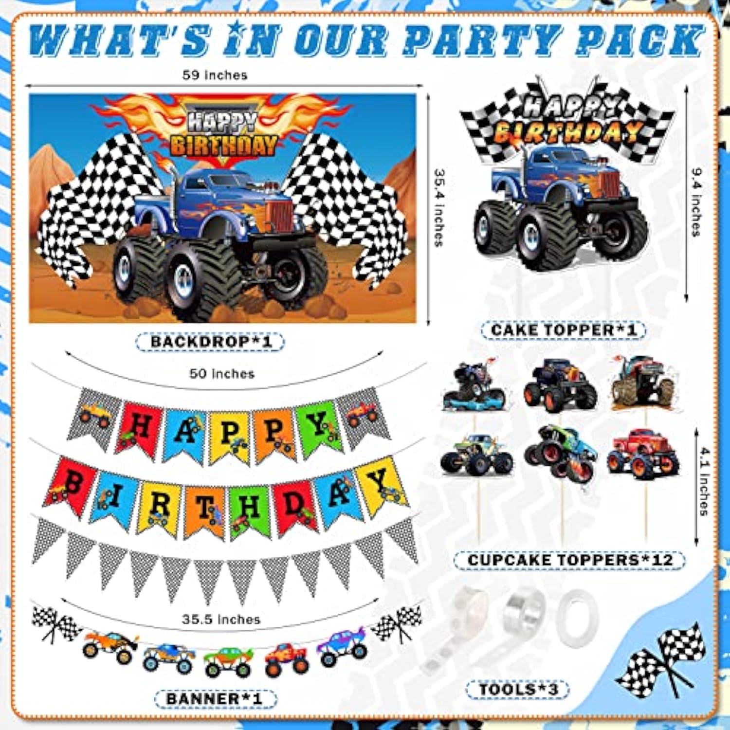 Truck Party Supplies Set – 99pcs Construction Theme Decor with Backdrop, Balloons & More