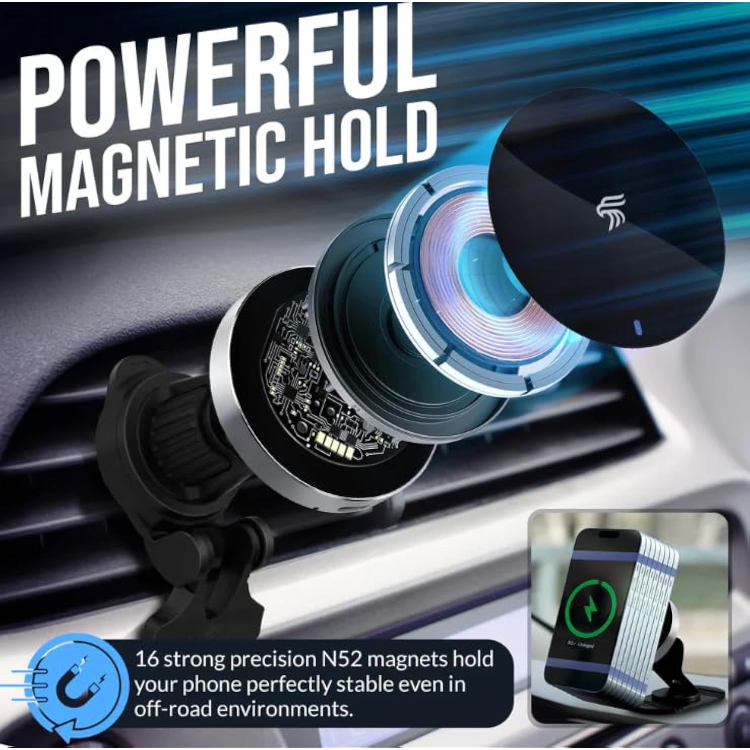 Magsafe Car Mount Charger | Magnetic Phone Charger For Car | 3 Mounts | Max Stability | 360° Rotation | Compatible With Magsafe Phone Case | Fits Iphone 16/15/14/13/12