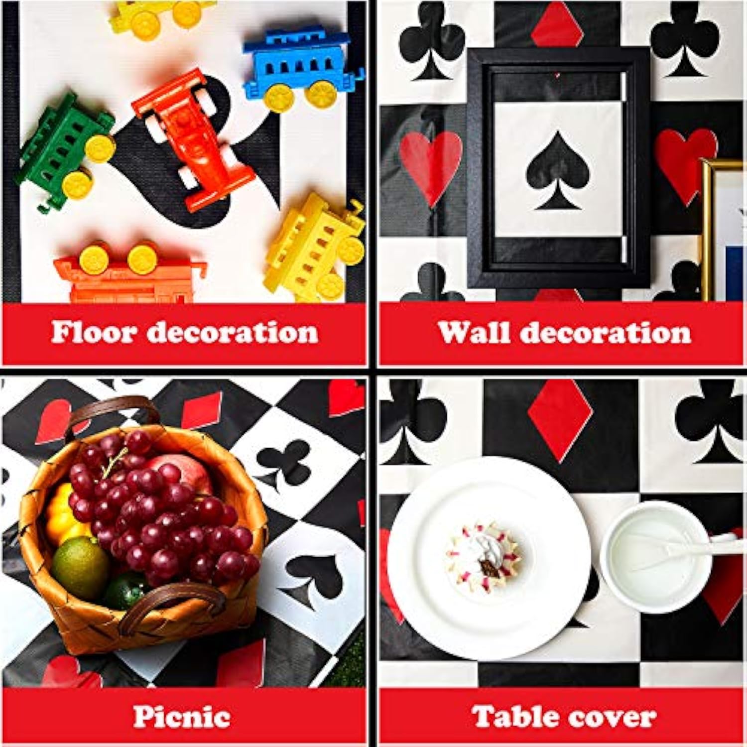 2 Pieces Poker Tablecloth Casino Theme Party Decorations Las Vegas Table Cover Casino Table Runner For Playing Card Birthday Party Favors Supplies, 54 X 108 Inch