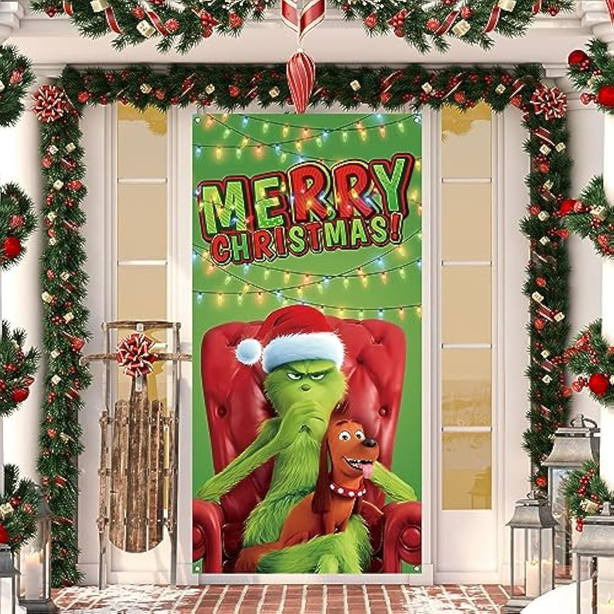 Christmas Door Cover Merry Christmas Font Porch Sign Winter New Year Xmas Decorations And Supplies For Home Party