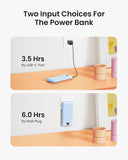 10000mAh Slim USB C Power Bank with Built In Cables Wall Plug and LED Display Blue