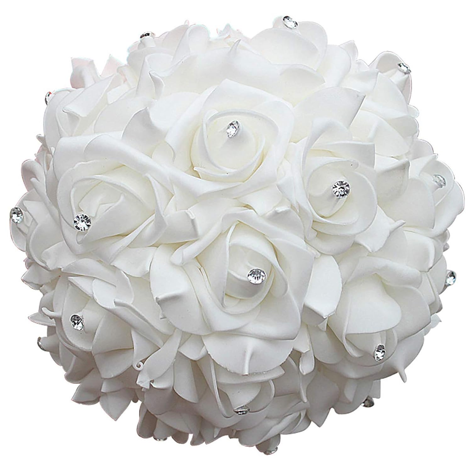 2 Pack Wedding Bouquet Bridal Bridesmaid Holding Flowers Foam Roses Artificial Fake Flower Hand Bouquets With Crystals Soft Ribbons