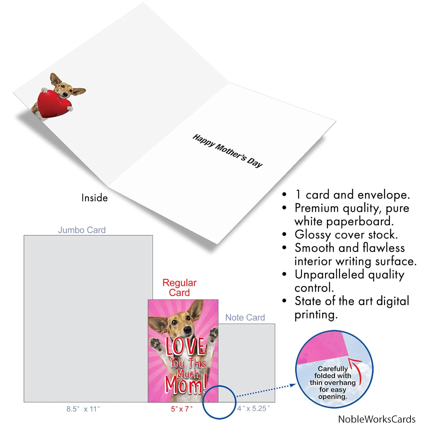 Mother'S Day Greeting Card With 5 X 7 Inch Envelope (1 Card) Pup Love You This Much C10399Mdg