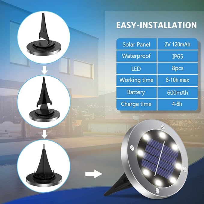 12 Pack 4.6 Inch Solar Garden Lights Waterproof White Landscape Pathway Lights
