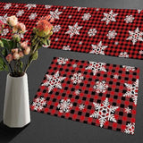 Merry Christmas Table Runner And Place Mats Set Of 6 Black And Red Buffalo Check Xmas Linen Dining Mat Sets Washable Snowflake Tabletop For Home Table Decorations 70 Inches Long
