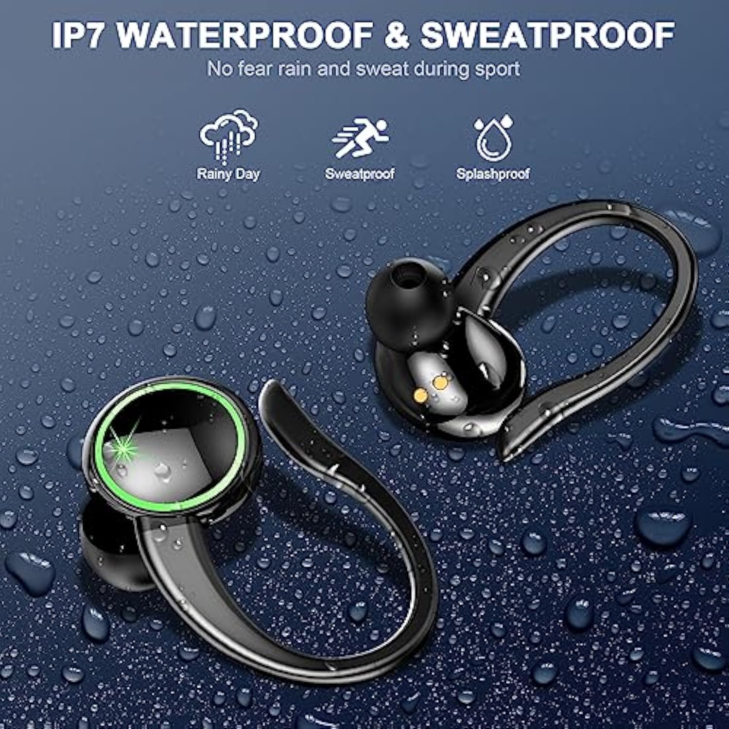 Wireless Earbuds, Bluetooth 5.3 Headphones With Noise Cancelling Mic, Bass Stereo Bluetooth Earphones 50Hrs With Led Display, Ip7 Waterproof Earbuds With Earhooks, Ear Buds For Sports/Workout/Running
