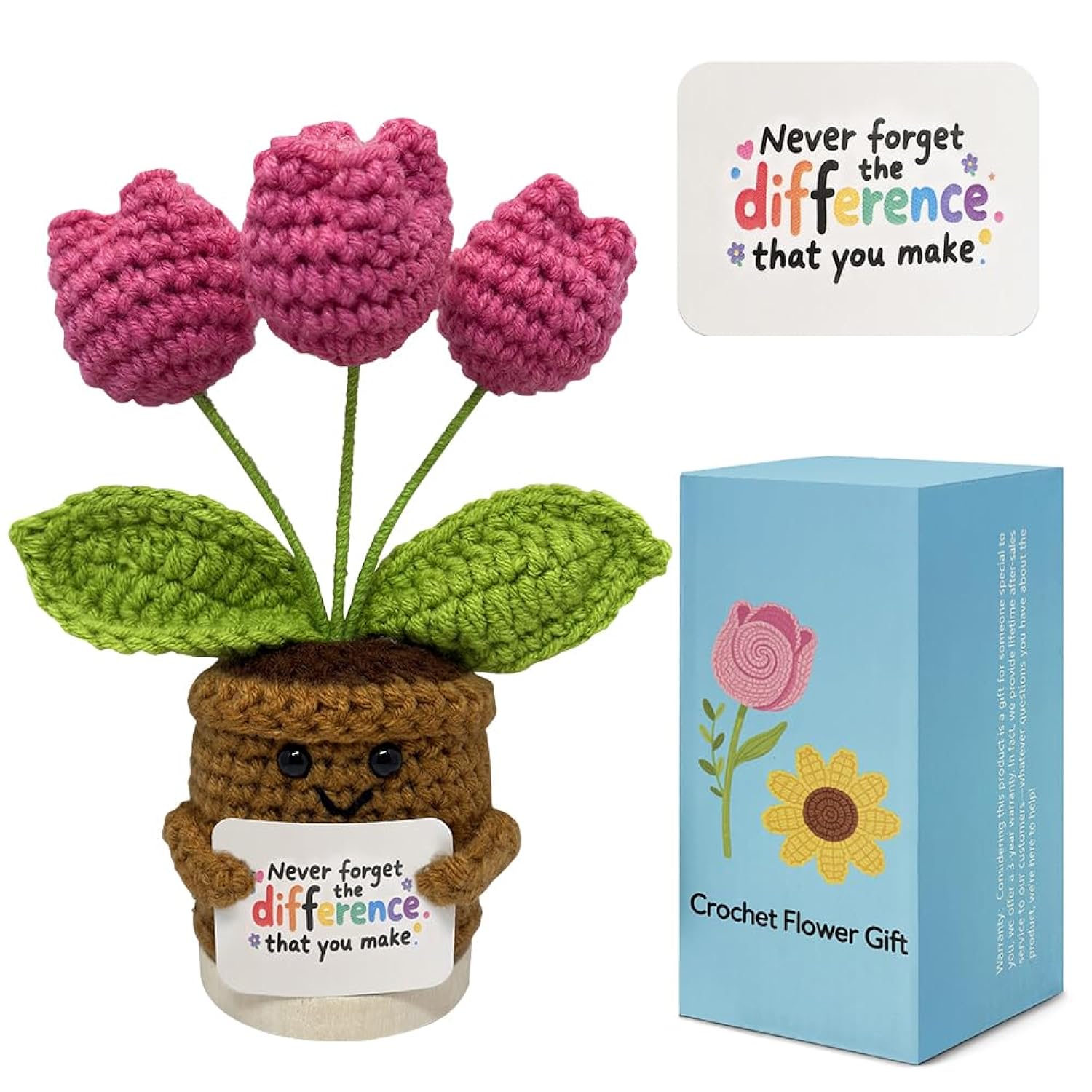 Handmade Crochet Tulips Flowers, Positive Crochet Flower Emotional Support Gift,Inspirational Appreciation Birthday Gifts For Women, Mom, Teacher, Coworker (Never Forget)