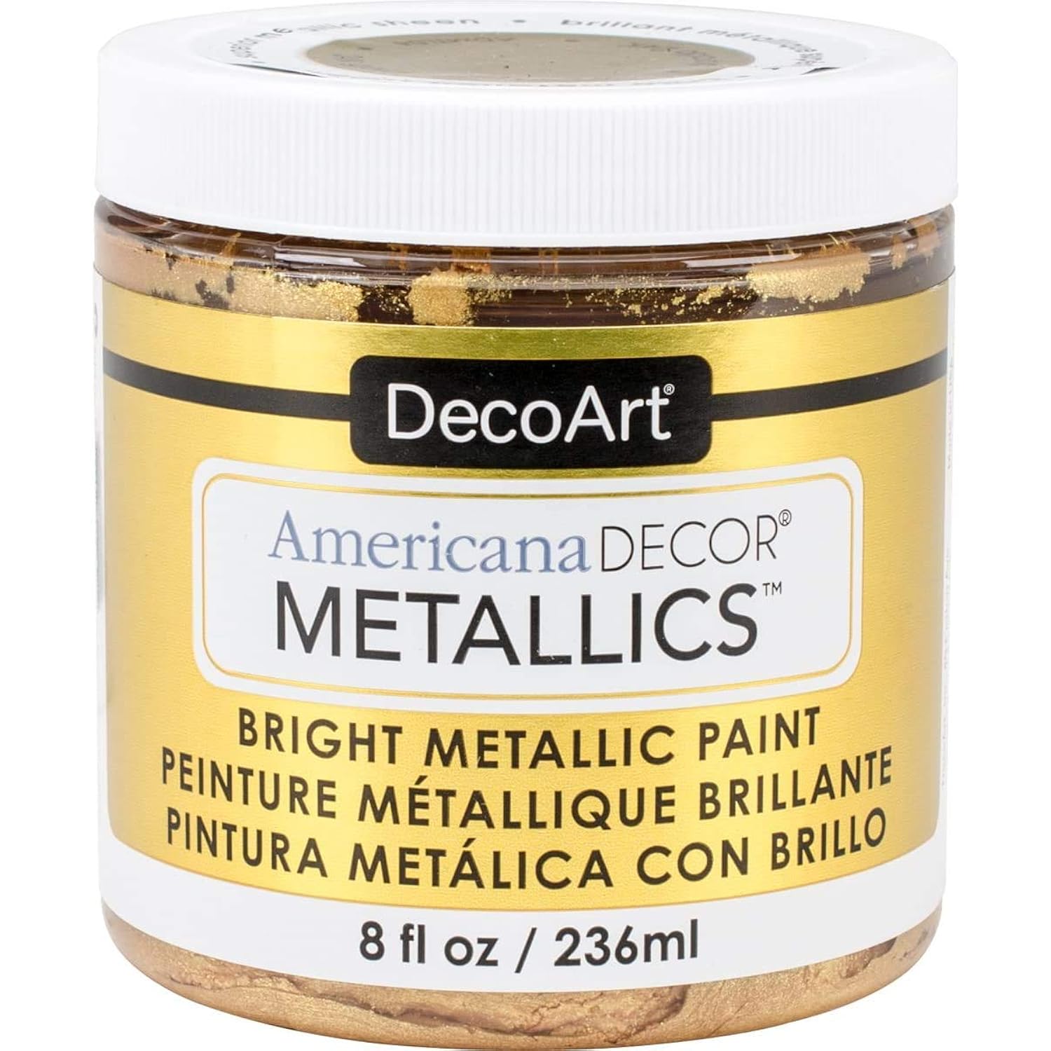 DecoArt Americana Decor Metallics 24K Gold - 8oz Metallic 24K Gold Acrylic Paint - Water Based Multi Surface Paint for Arts and Crafts, Home Decor, Wall Decor, Gilding & Touch Ups & Book