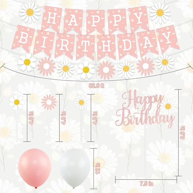 Daisy Flower Birthday Party Decorations, Daisy Happy Birthday Banner Daisy Flower Birthday Cake Cupcake Toppers For Hippie Themed Daisy Party Girl Baby Shower Birthday Boho Daisy Birthday Supplies
