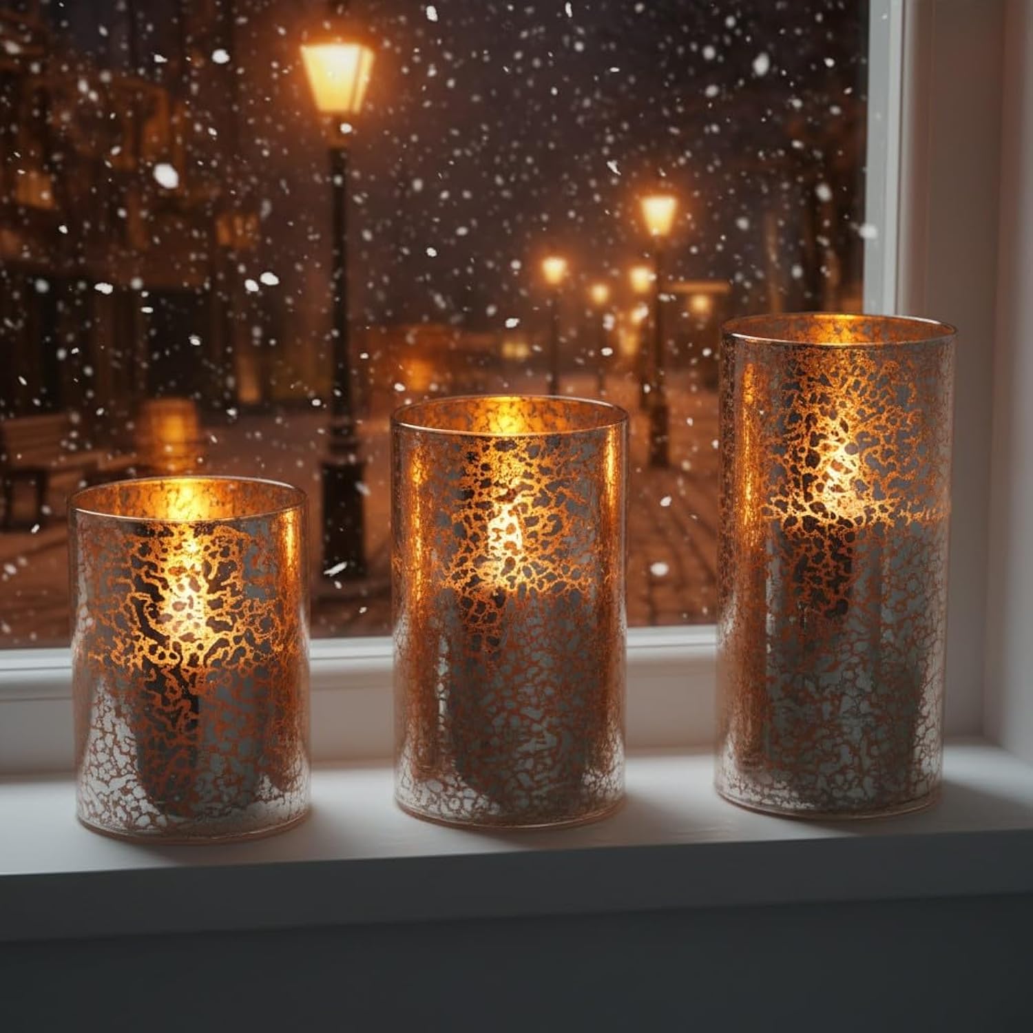 Flameless Silver Mercury Glass Led Pillar Candles With Remote And Timer, Batteries Included, Flickering Warm White Light, Set Of 3 For Christmas, Home Décor, Weddings, Parties, And Romantic Ambiance