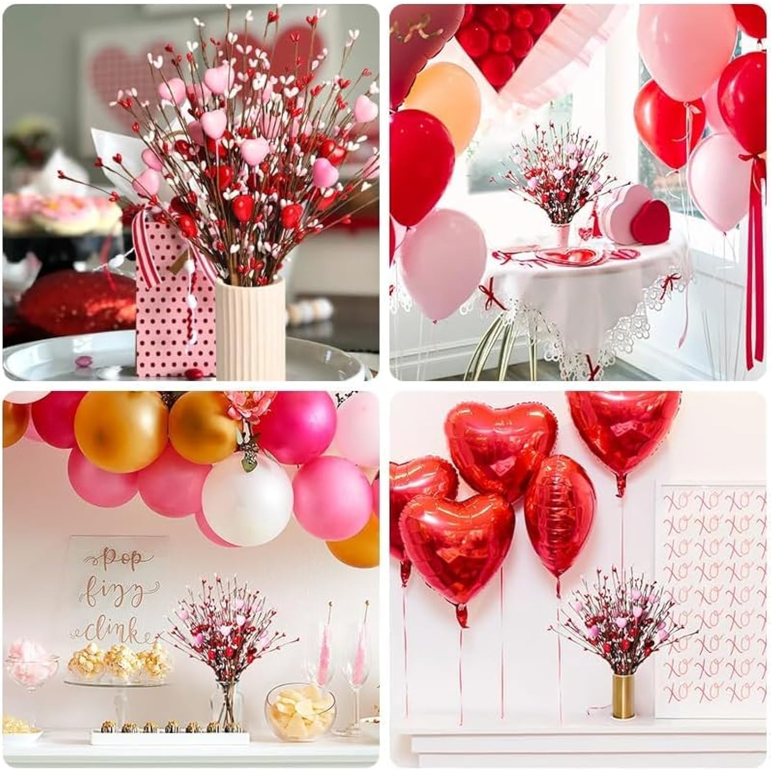 Valentines Day Decorations 4 Pcs Artificial Valentine Day Flowers Valentines Day Berry Picks With Red And Pink Heart Shaped For Valentine'S Day Anniversary Wedding Ornaments