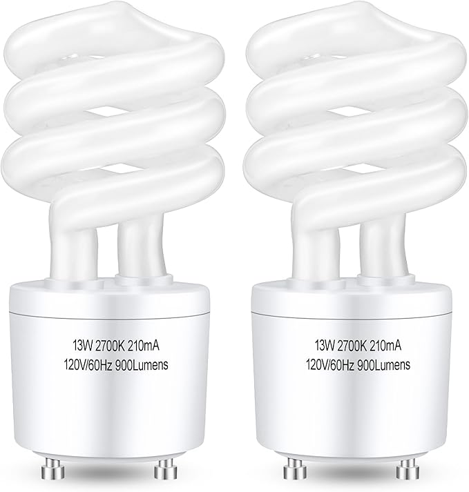 GU24 CFL Light Bulbs T3 Spiral 13W 60W Equivalent 2700K Soft White 900 Lumens 2 Pack