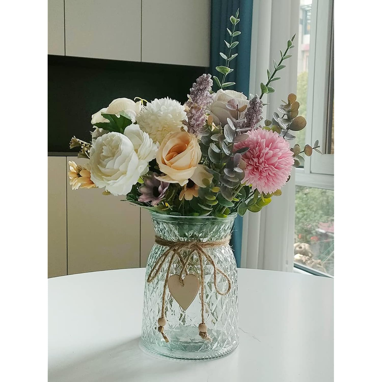 Fake Flowers With Vase, Faux Peony Silk Flowers For Home Decor,Fake Flowers With Vase For Coffee Table Decor,Living Room Bathroom Plant Decor, Centerpiece Table Decorations