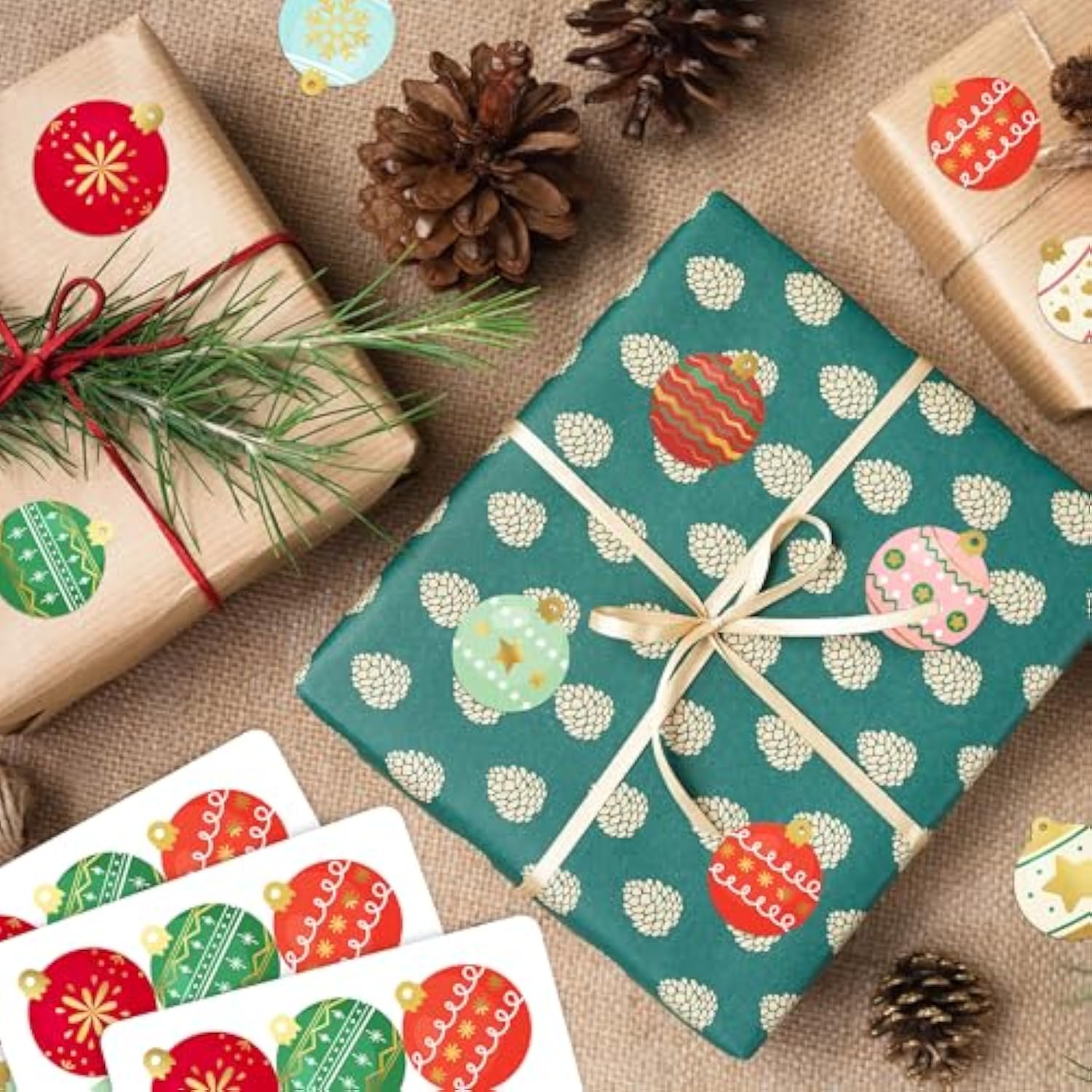 Ornaments Design Stickers | Envelope Seals | Waterproof | 135-Pack For Christmas Gifts, Holiday Stickers