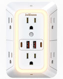 Wall Outlet Extender with Night Light 6 Outlets 4 USB Ports 2 USB C 1050J Surge Protector
