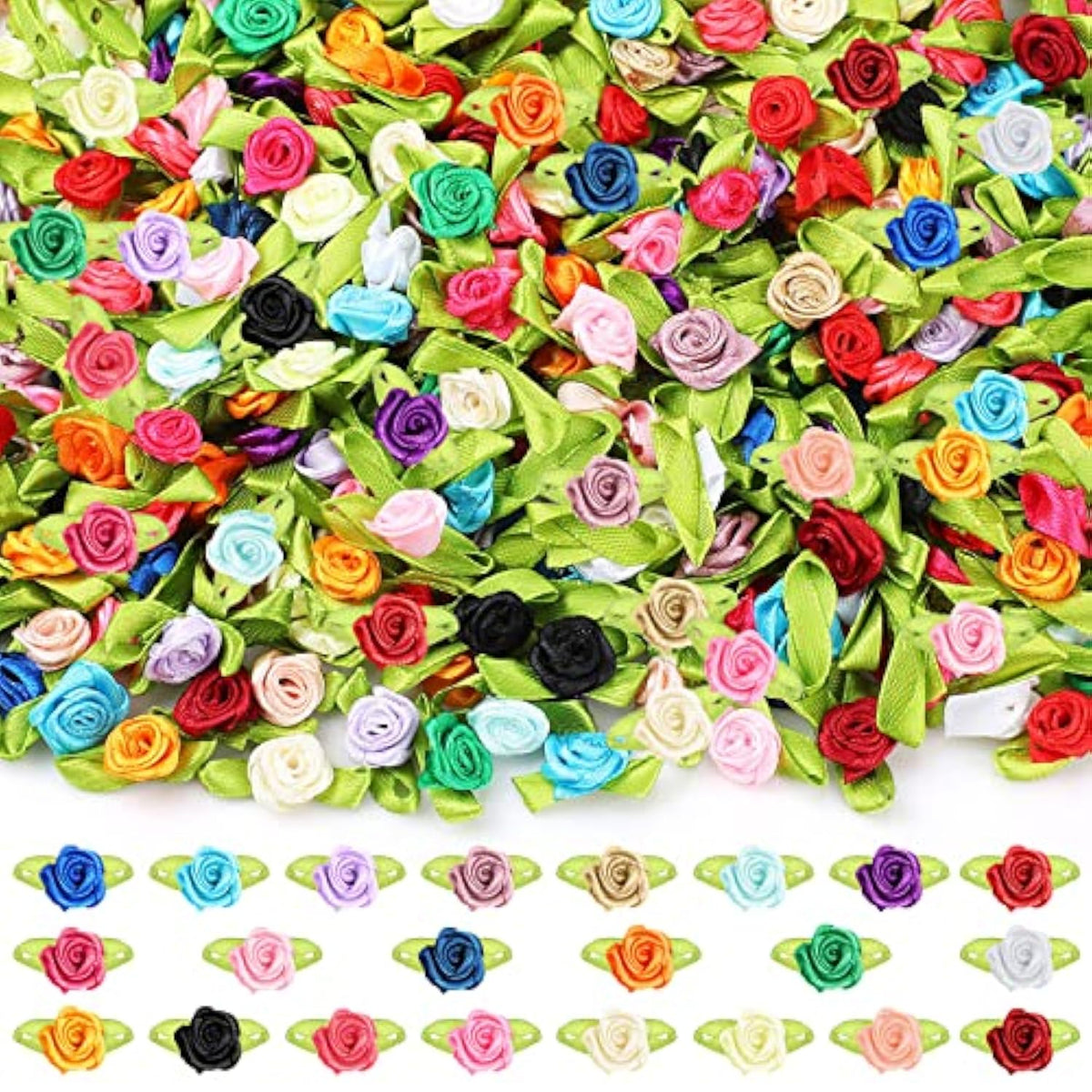 500 Pcs Tiny Satin Ribbon Rose Multicolor Mini Ribbon Bows Roses Small