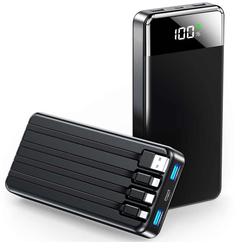 35,000mAh Portable Charger, 22.5W Fast Power Bank with 4 Built-in Cables