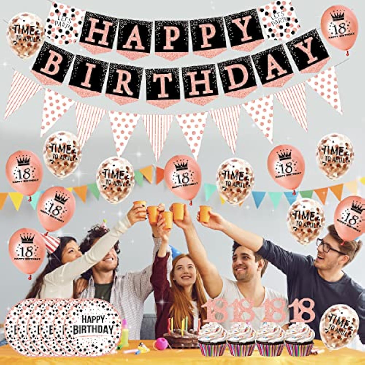 60Th Birthday Decorations For Women - (76Pack) Rose Gold Party Banner,