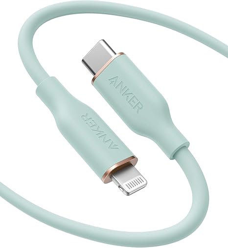 MFi Certified USB C to Lightning Silicone Charging Cable 6FT Mint Green