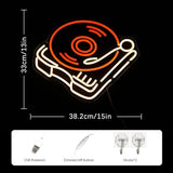 Record Player Neon Sign Retro Red Warm LED Music Wall Light for Studio Bedroom Bar Decor