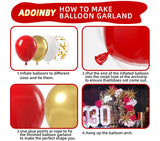 Red and Gold White Balloon Garland Arch Kit, 187Pcs Explosion Star Balloons Red White Metallic Gold Confetti Latex Balloon for Galentine's Valentine's Day Birthday Christmas Party Decoration