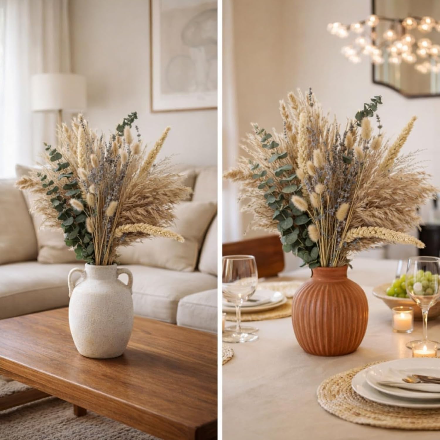 Dried Flowers Bouquet, 17" Dried Pampas Grass Decor Inc Lavender Eucalyptus Diy Floral Arrangements For Home Office Decoration,Wedding Centerpieces