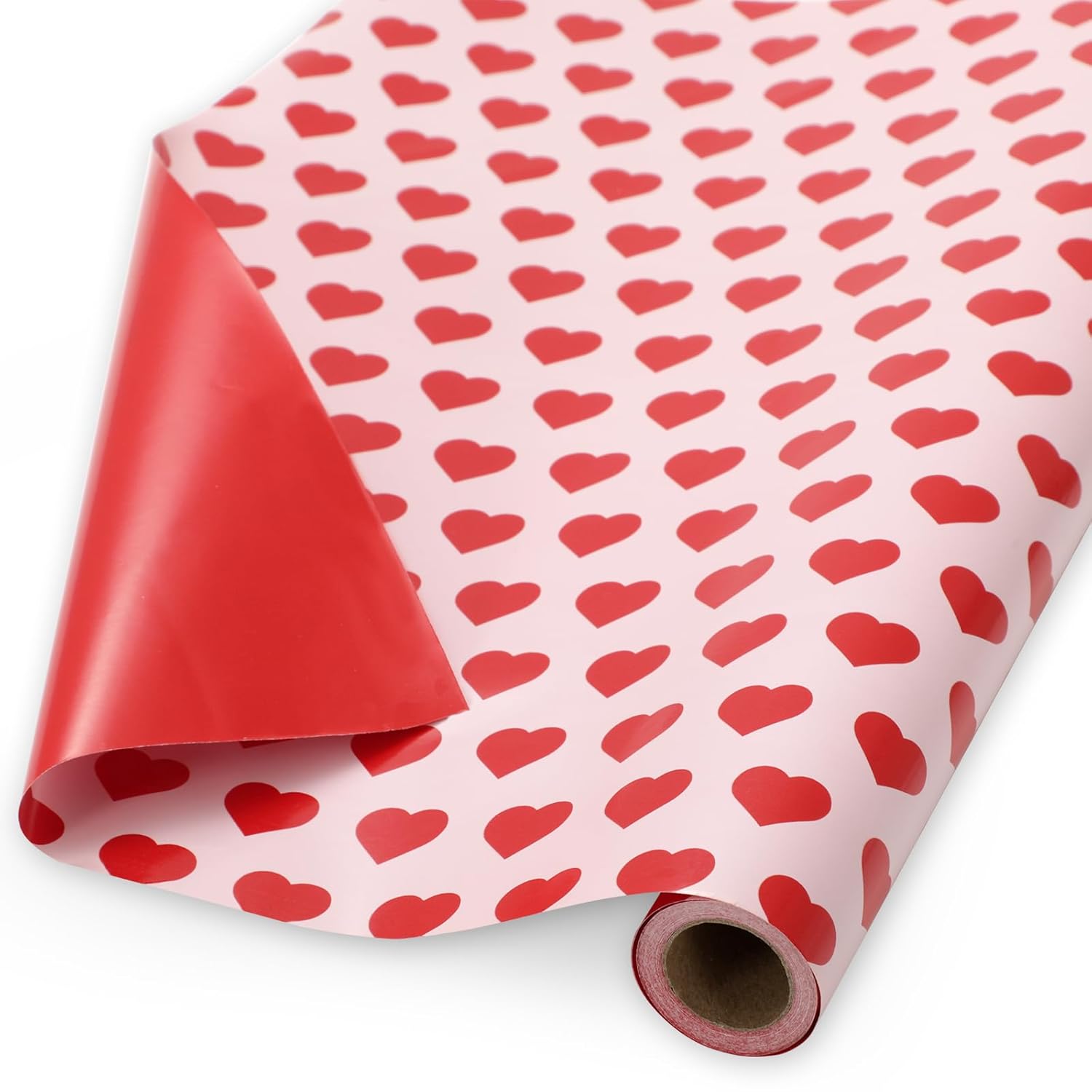 Valentine'S Day Wrapping Paper -Mini Roll- 17In X 32.8Ft Red Pink Love Heart Wrap Paper Double Printed Art Craft Paper For Wedding Birthday Anniversary Party Packaging Supplies