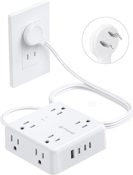 2 Prong Power Strip 8 Outlets 4 USB Ports 5FT Cord 1440J Surge Protector