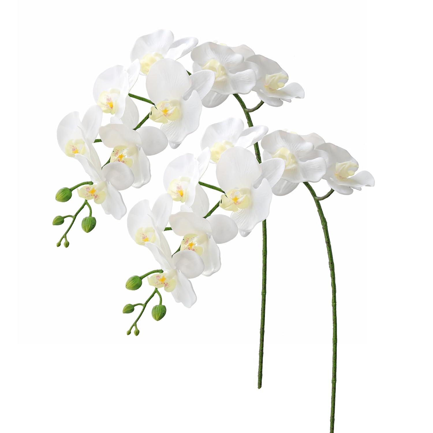 2Pcs Real Touch Orchids Stems Artificial Flowers Fake Phalaenopsis Orchid For Table Centerpiece Home Kitchen Wedding Party Decoration … (White)