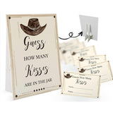 How Many Kisses Are In The Jar Game-1 Standing Sign And 50 Guessing Cards, Cowboy Bridal Shower Games, Baby Shower Sign, For Boys Girls Baby Shower Favors And Weddings Party Decoration-08