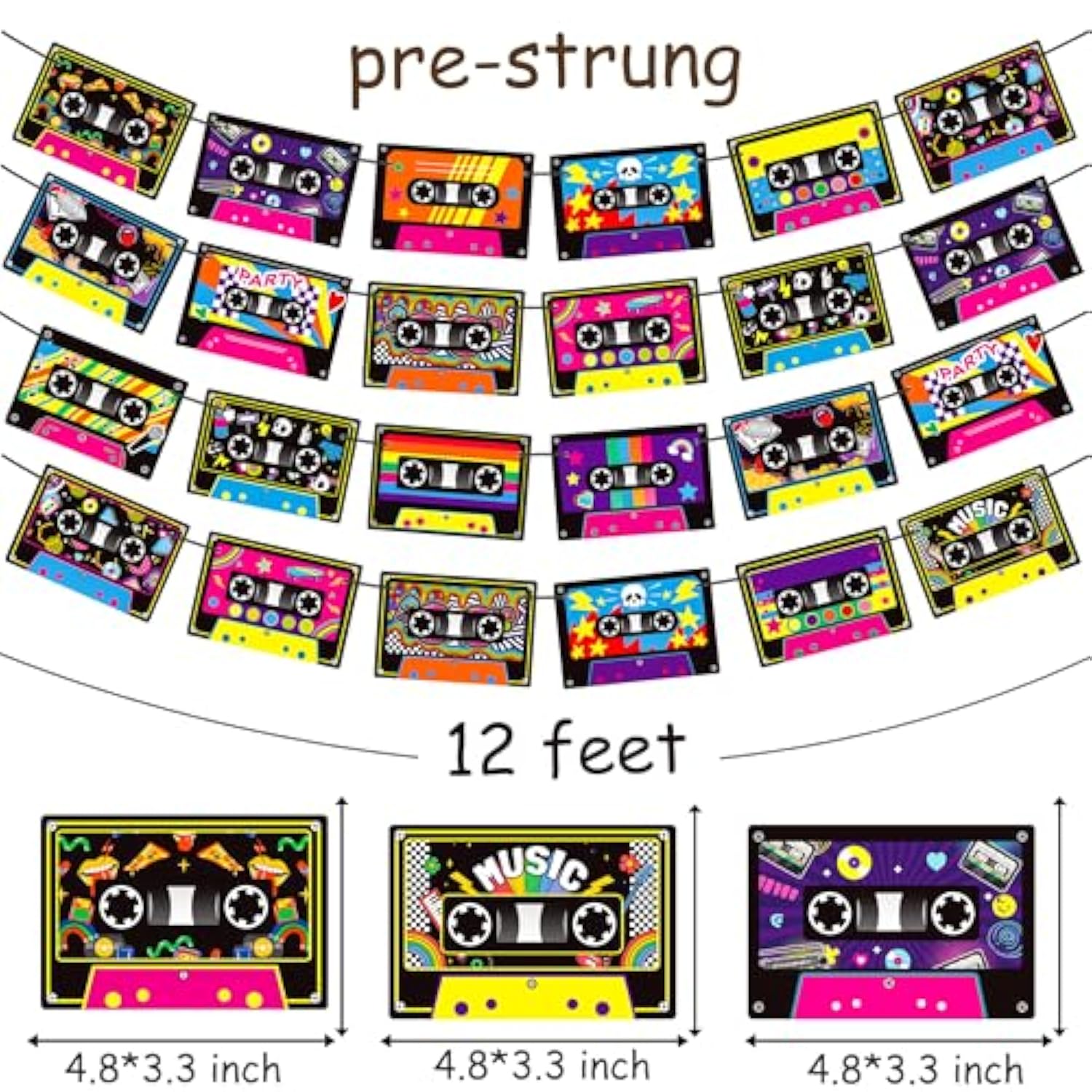 4 Pcs Cassette Tape Banners Retro Radio & Boom Box for 70s-90s Music Party Decor