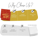 Merry And Bright Christmas Napkins 50 Pcs - Gold Foil Christmas Cocktail Napkins Paper, Christmas Paper Napkins, Christmas Dinner Napkins, Holiday Cocktail Napkins, Merry And Bright Christmas Decor
