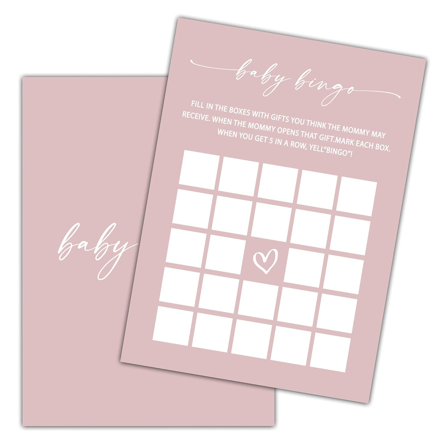 Blush Pink Baby Shower Game, Baby Shower Bingo Game Cards, Gender Reveal Party Game, Baby Shower Party Activities & Decorations -25 Game Cards(B01)