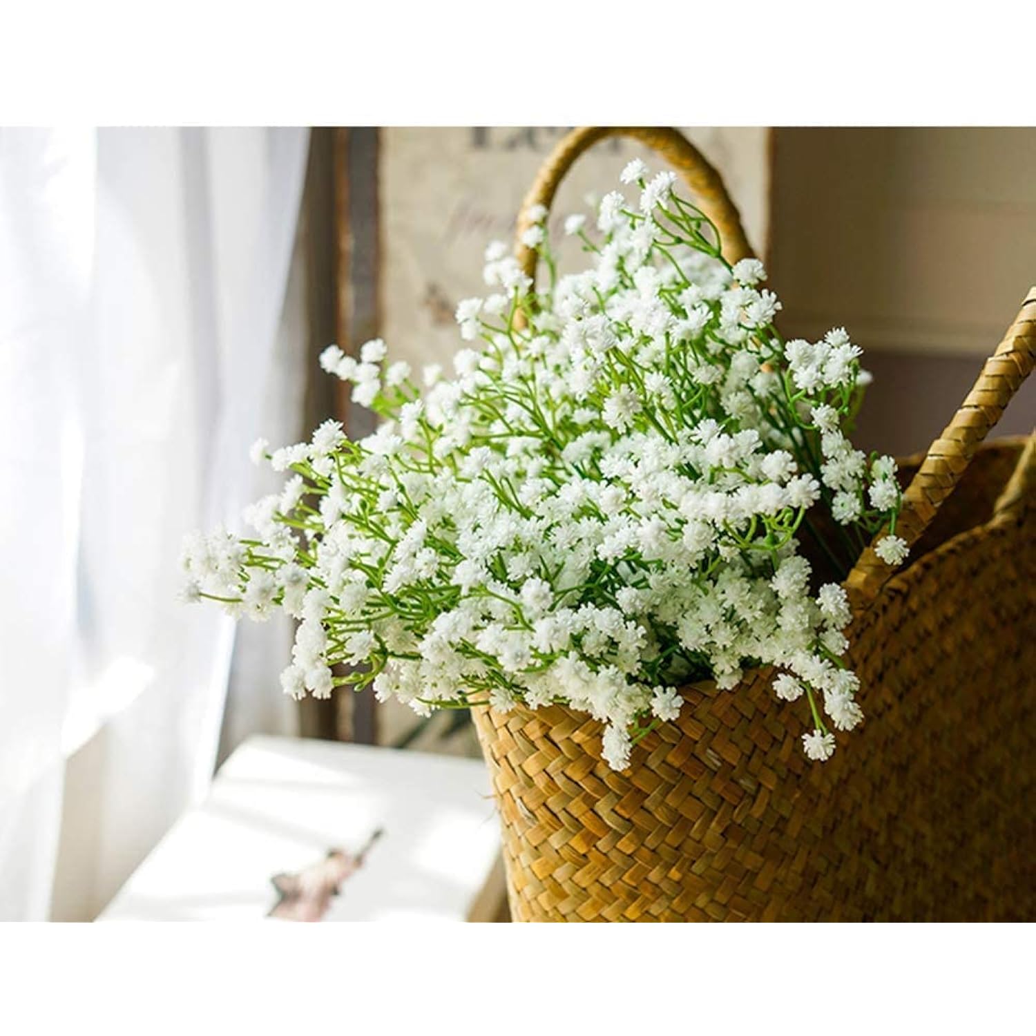 White Babys Breath Artificial Flowers Bulk, 10 Pcs Long Stem Fake Gypsophila For Wedding Bouquets Floral Arrangement Home Office Table Decoration