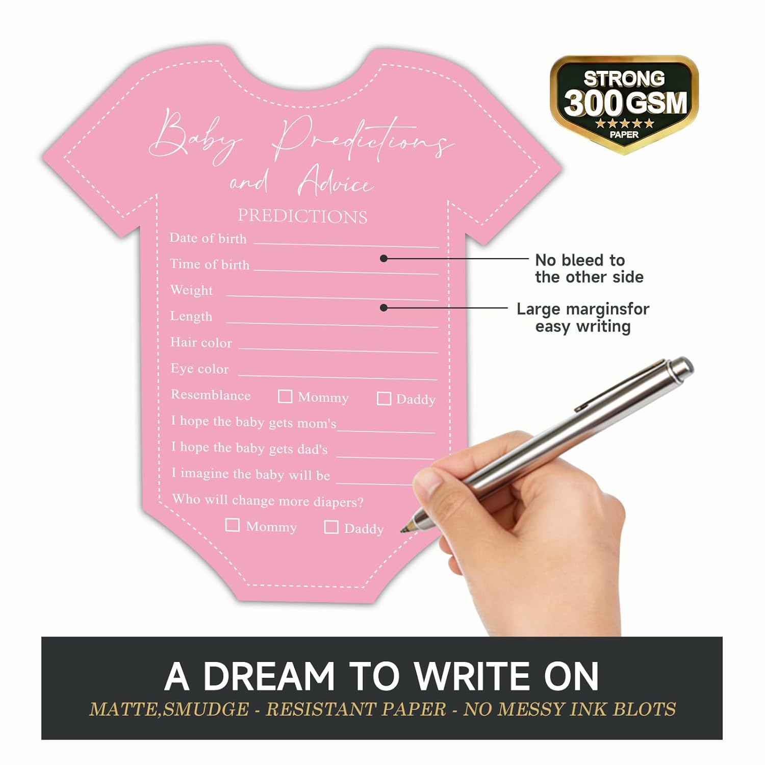 Baby Shower Advice & Prediction Cards - 36 Count Double Sided Wishes Game Cards For Girl - Baby Shower Decoration Fun Baby Time Prediction Activity And Keepsake For New Parents
