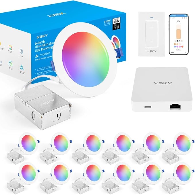 Smart Recessed Lighting 6 Inch 12 Pack Dimmer Switch Matter Bridge RGBCW