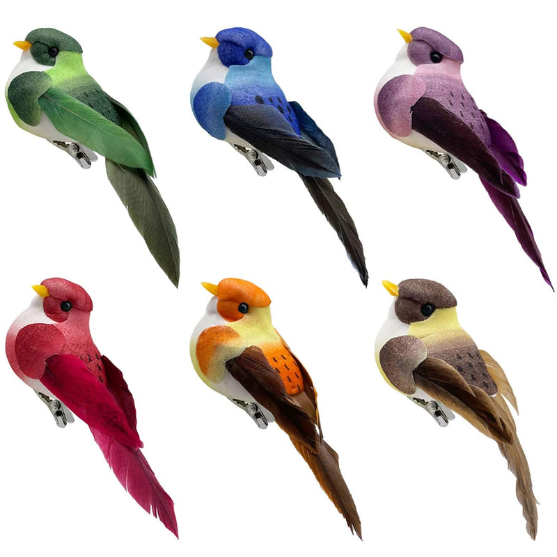 6Pcs 3.3" Artificial Decorative Birds Clip On Ornament Foam Feather Sparrow Fo