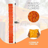 10 Pc - 5 Feet Marigold Garland |Indian/American Wedding Party Mantle Decoration, Faux Garlands Wedding Garland, Diwali Decoration, Spring Bush Floral! (Yellow & Dark Orange)