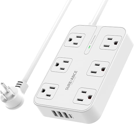 6 Outlet Surge Protector Power Strip 4 USB Ports USB C 1050J 6 Ft Flat Plug