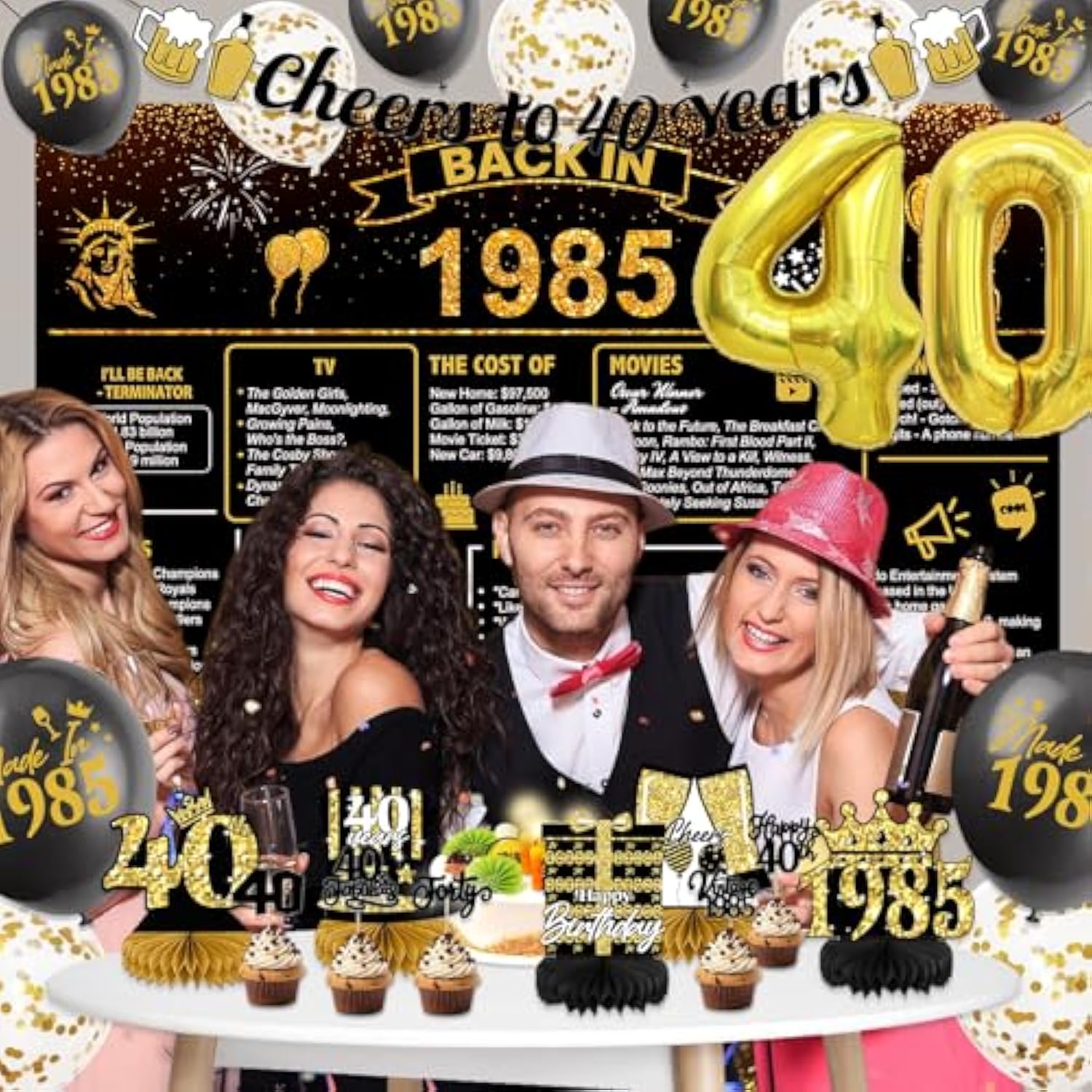 40th Birthday Decorations for Men, Banner, 1985 Backdrop & Balloons for 40th Party