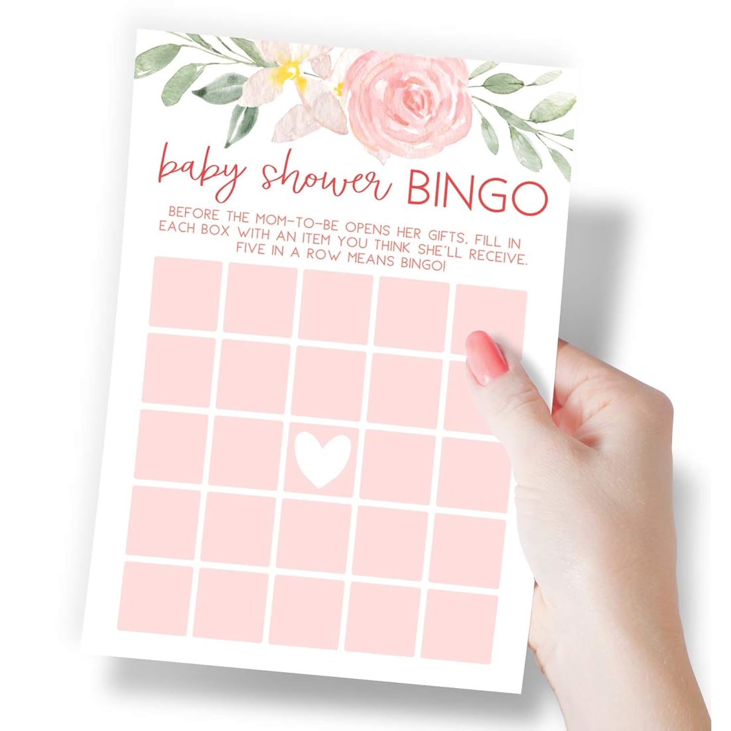 Baby Shower Games – Bingo Game For Girl, Baby In Bloom Floral Theme, 50 Cards