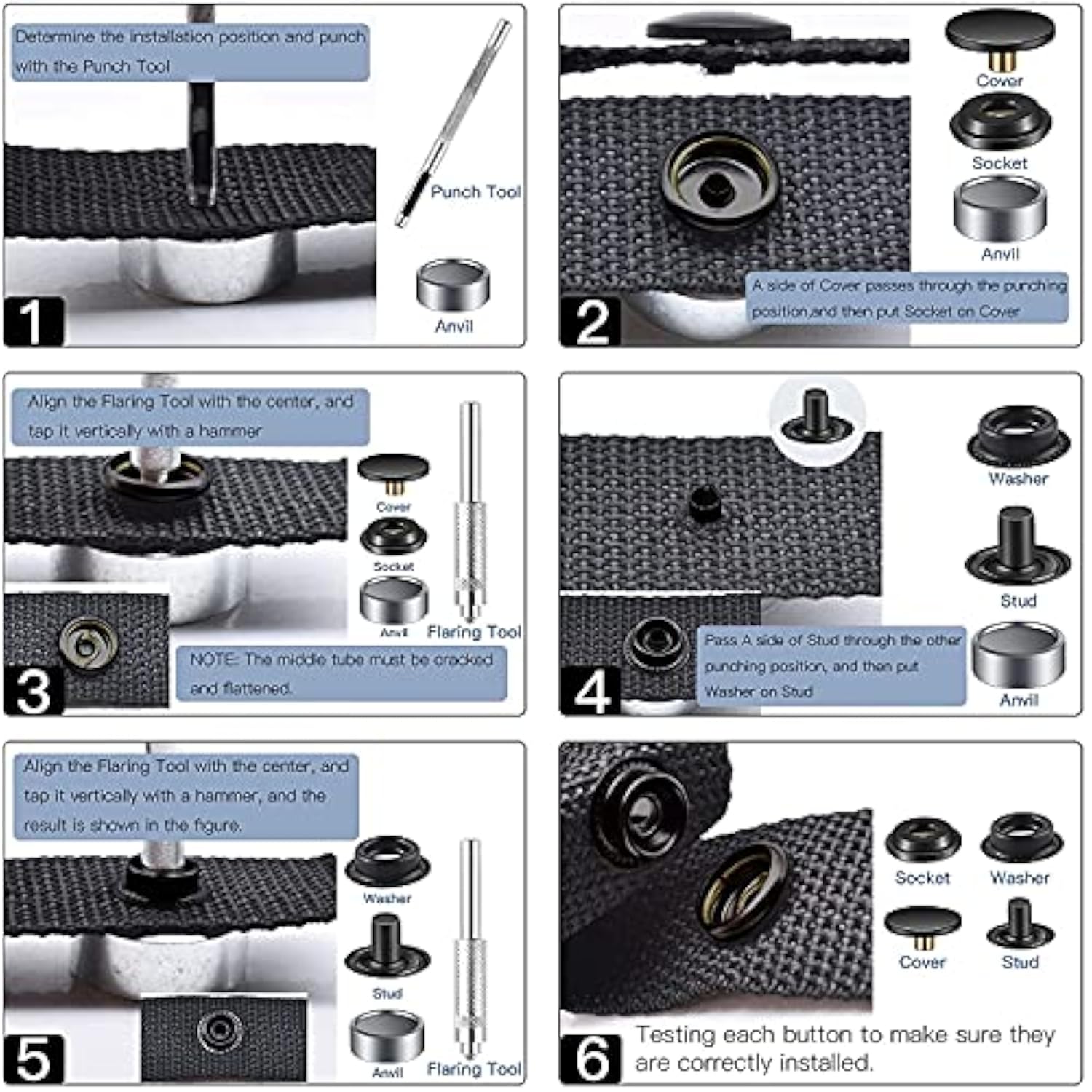 200Pieces (50Sets) 15Mm Snap Fastener Kit Tool Snap Button Kit Snaps F