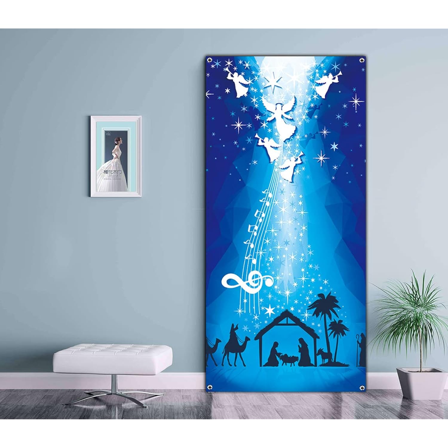 Birth Of Jesus Door Cover Christmas Night Manger Nativity Scene Door Banner Large Religious Christmas Backdrop Decoration Manger Scene Religious Blue Banner Jesus Nativity Backdrop 6.6 X 3.0 Ft