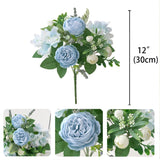 Artificial Peonies Fake Flowers, White Pink Silk Peony Bouquet 4 Bundles With Eucalyptus Leaves For Farmhouse Home Boho Wedding Table Centerpiece Decoration (Blue)