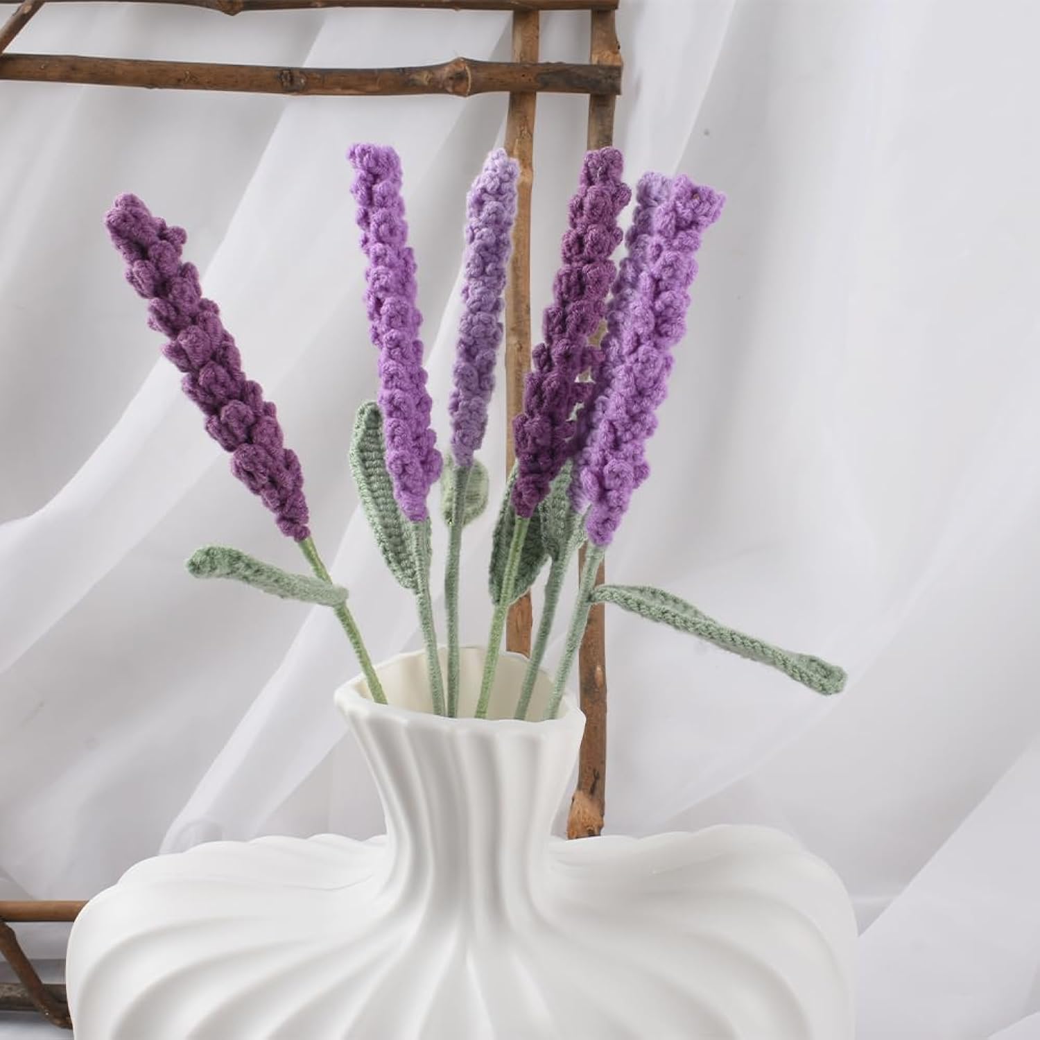 Crochet Lavender Flower 6Pcs, Crochet Flowers Bulk Artificial Lavender Crochet Handmade Knited Flowers Bouquet For Diy Table Decor