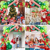 183Pcs Christmas Balloon Garland Arch Kit With Christmas Red Lime Dark Green Metallic Green Balloons Candy Cane Gift Box Explosion Star Foil Balloons For Xmas Party Decorations