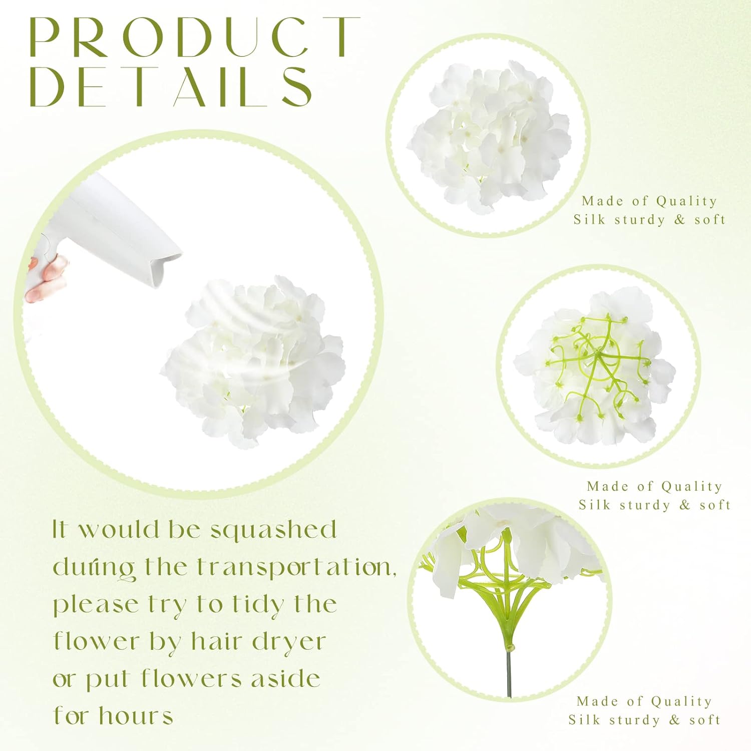 Silk Hydrangea Artificial Flowers Heads With Stems Faux Hydrangea Flowers For Wedding Centerpieces Bouquets Diy Floral Decorations For Home Indoor(White,100 Pieces)