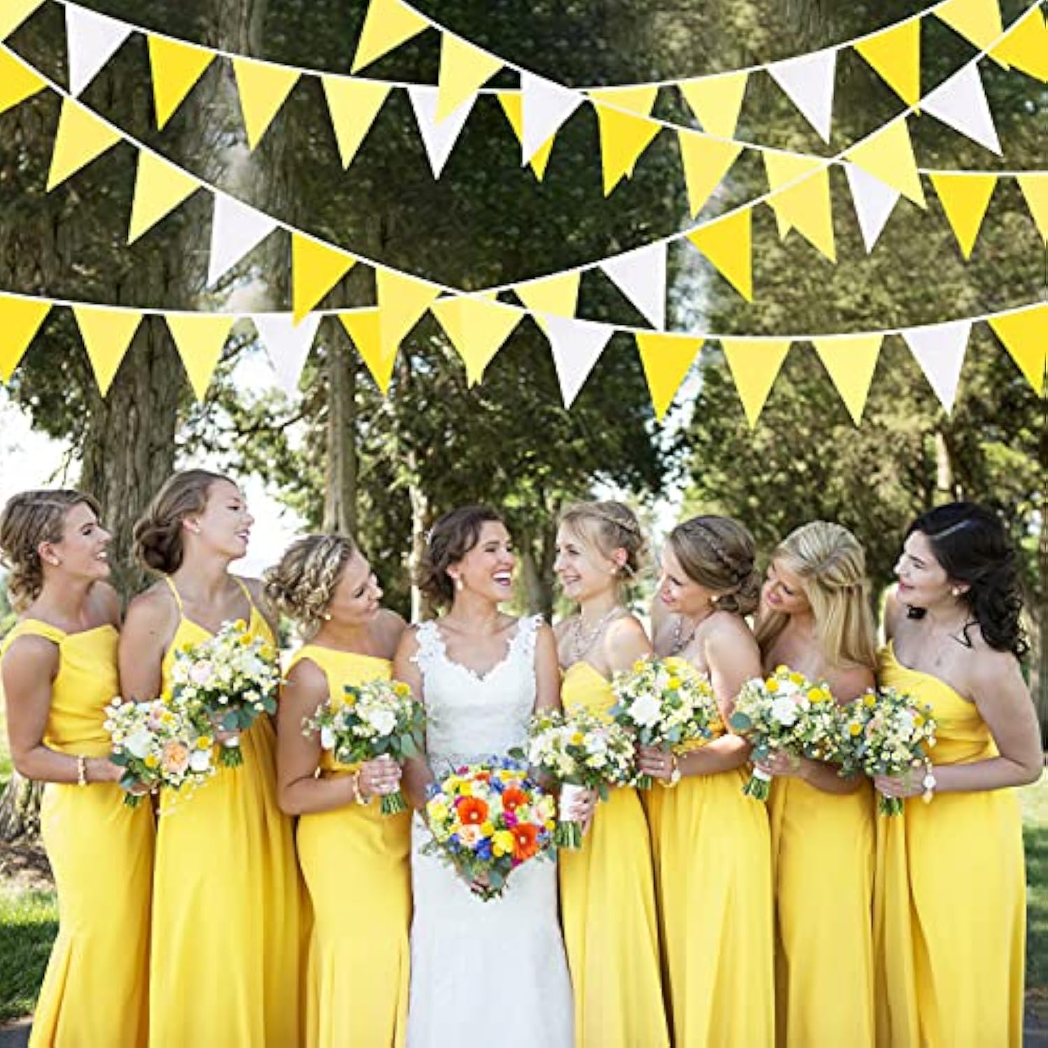 32Ft Yellow Party Decorations Yellow White Pennant Banner Fabric Triangle Flag Bunting Garland For Lemon Bee Sunflower Birthday Baby Shower Anniversary Wedding Party Home Outdoor Garden Decorations