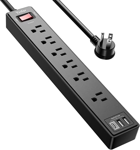 6FT Surge Protector Power Strip with 6 Outlets 3 USB Ports Extension Cord for Home Office Dorm