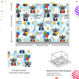 Koala Wrapping Paper Happy Birthday Wrapping Papers, Cute Koala Balloons And Gifts Printed On Blue White Checkered Background Gift Wrap Paper - 4 Sheets Folded Flat - For Birthday, Holiday, Wedding, Baby Shower Wrap